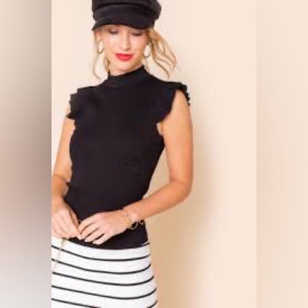 Black mock neck flutter sleeve